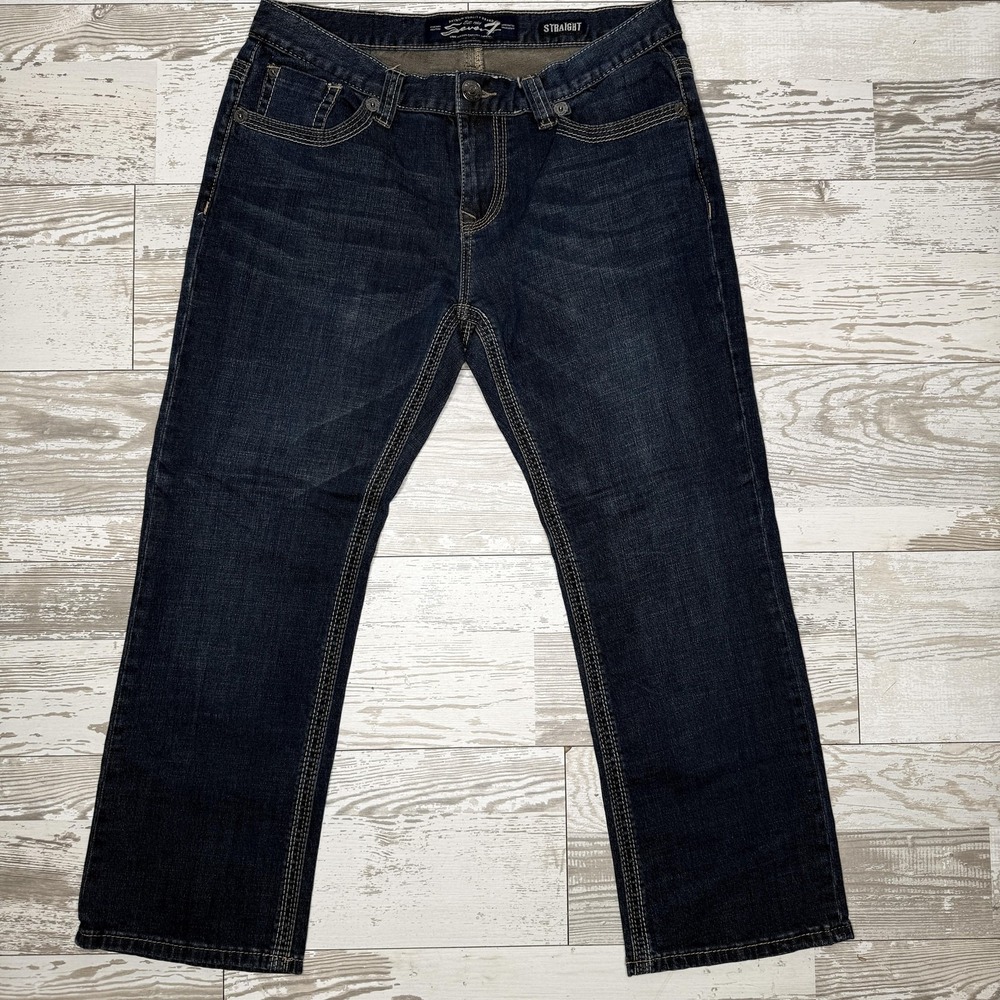 Seven7 Jeans Mens 34x30 Blue Straight Leg Regular Fit Dark Wash Denim Stretch